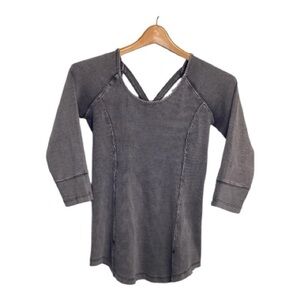 Free People Charcoal Gray Knit Long Sleeve Top with Strappy Back